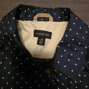 Lands' End Navy Polka Dot Raincoat
